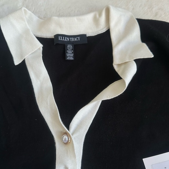 Ellen Tracy Black and Cream Button-Up Top - Picture 3 of 4